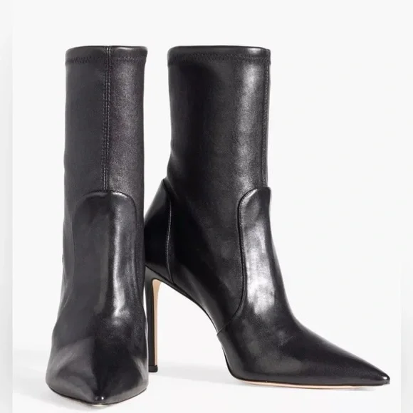 Stuart Weitzman Ankle Stretch Black Leather Pointed Toe 85mm